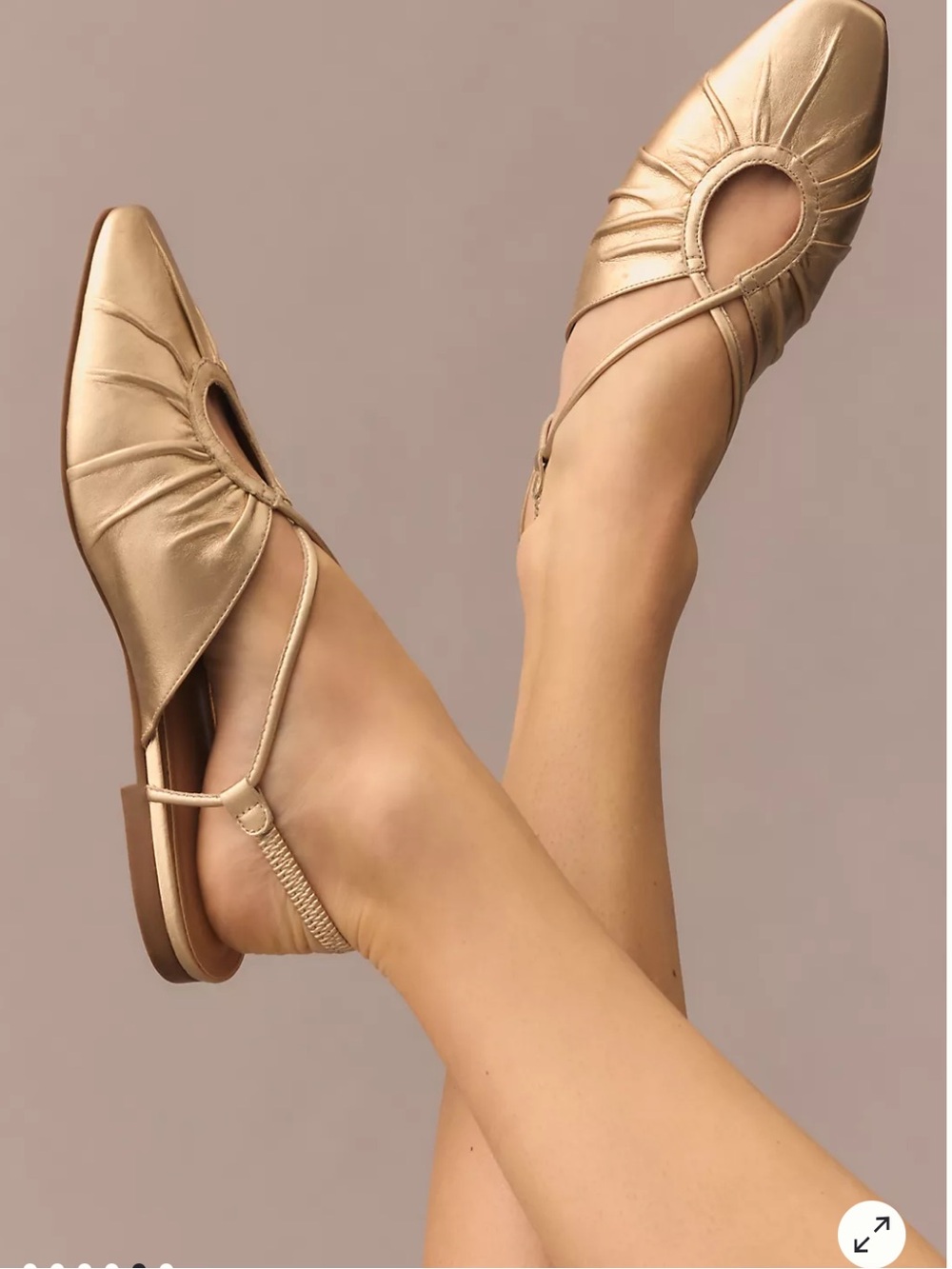 Anthropologie Square Toe Leather Metallic Gold Strappy Sandal Flats Size 10